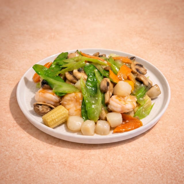 Prawns & Scallop w/ Fresh Mushrooms (鲜菇帶子蝦球).
