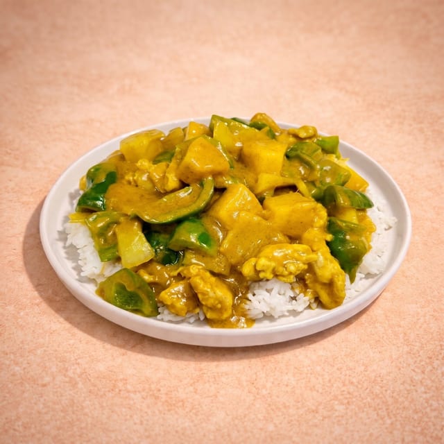 Curry Chicken Over Steamed Rice (咖哩雞燴飯).