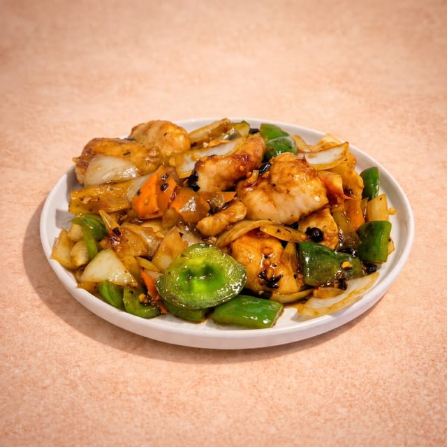 Sizzling Cod Fillet w/ Black Bean Sauce (鐵板豉汁斑塊).